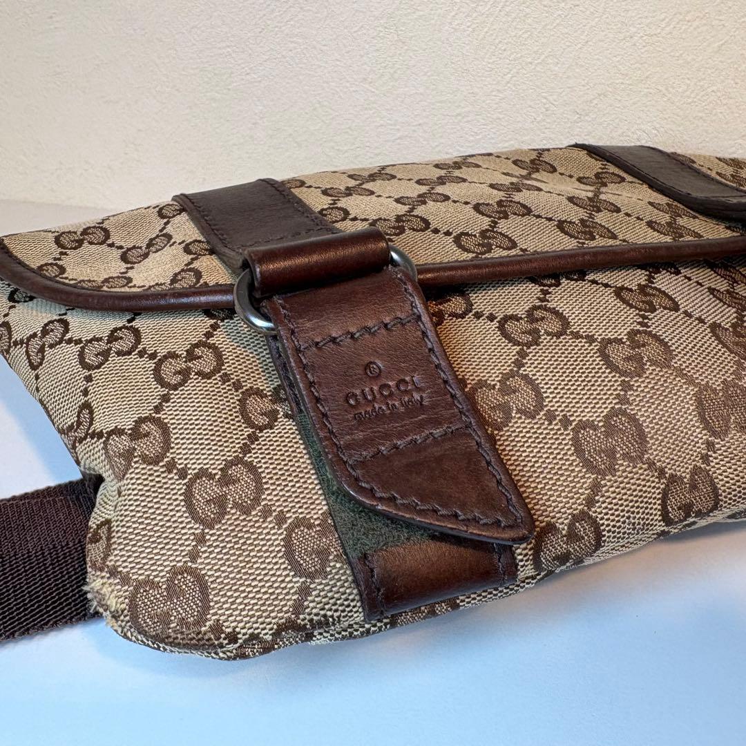 グッチ GUCCI ボディバッグ GG キャンバス レザー ブラウン
