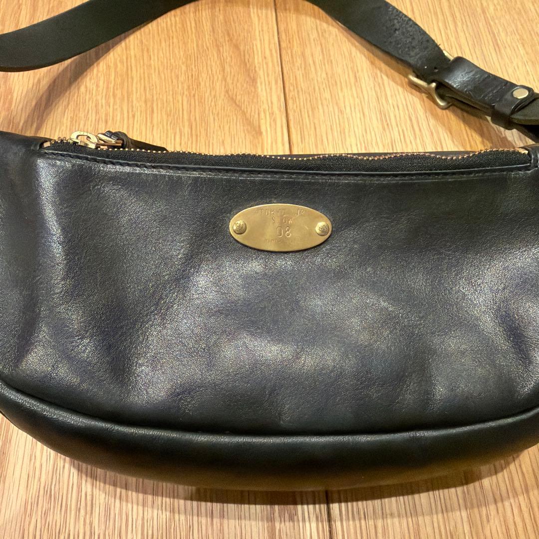 黒レザー ウエストポーチ ジッパー付き