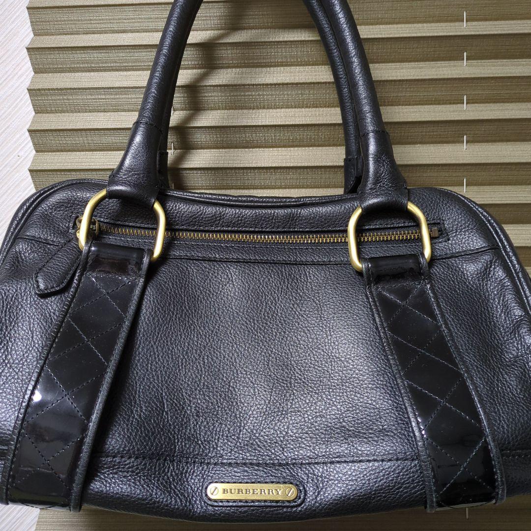 【希少美品】burberry バーバリー バッグ ボストンバッグ レザー 革 黒