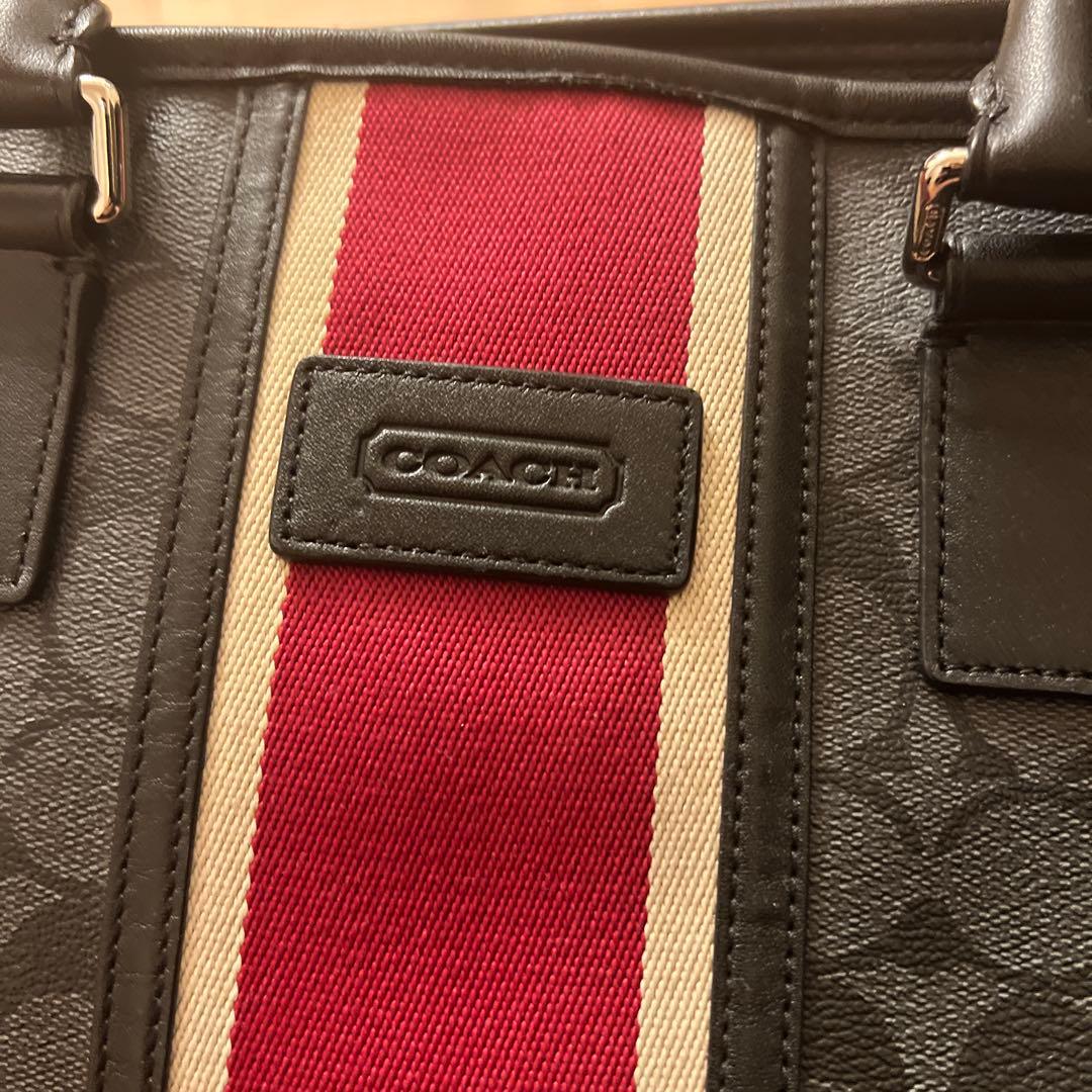 Coach トートバッグ ブラック/レッド ストライプ