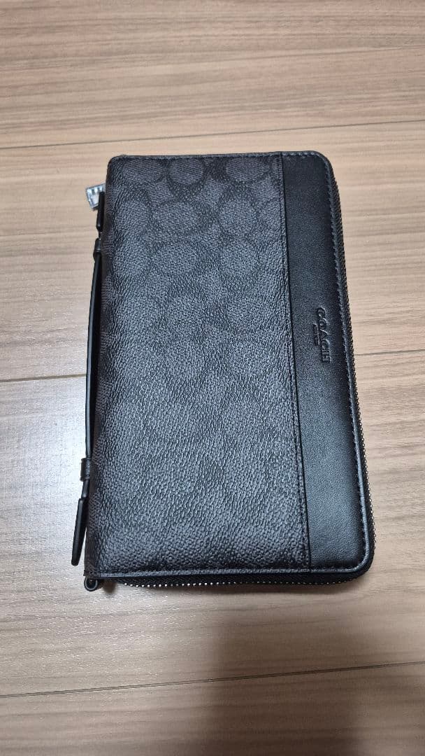 早い者勝ちCOACH 長財布 ブラック レザーダブルファスナー