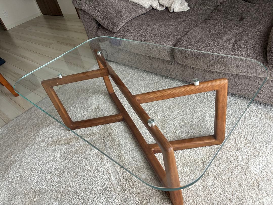 ARMONIA osso 異素材ローテーブル ガラス 天然木 直接引き取り可能