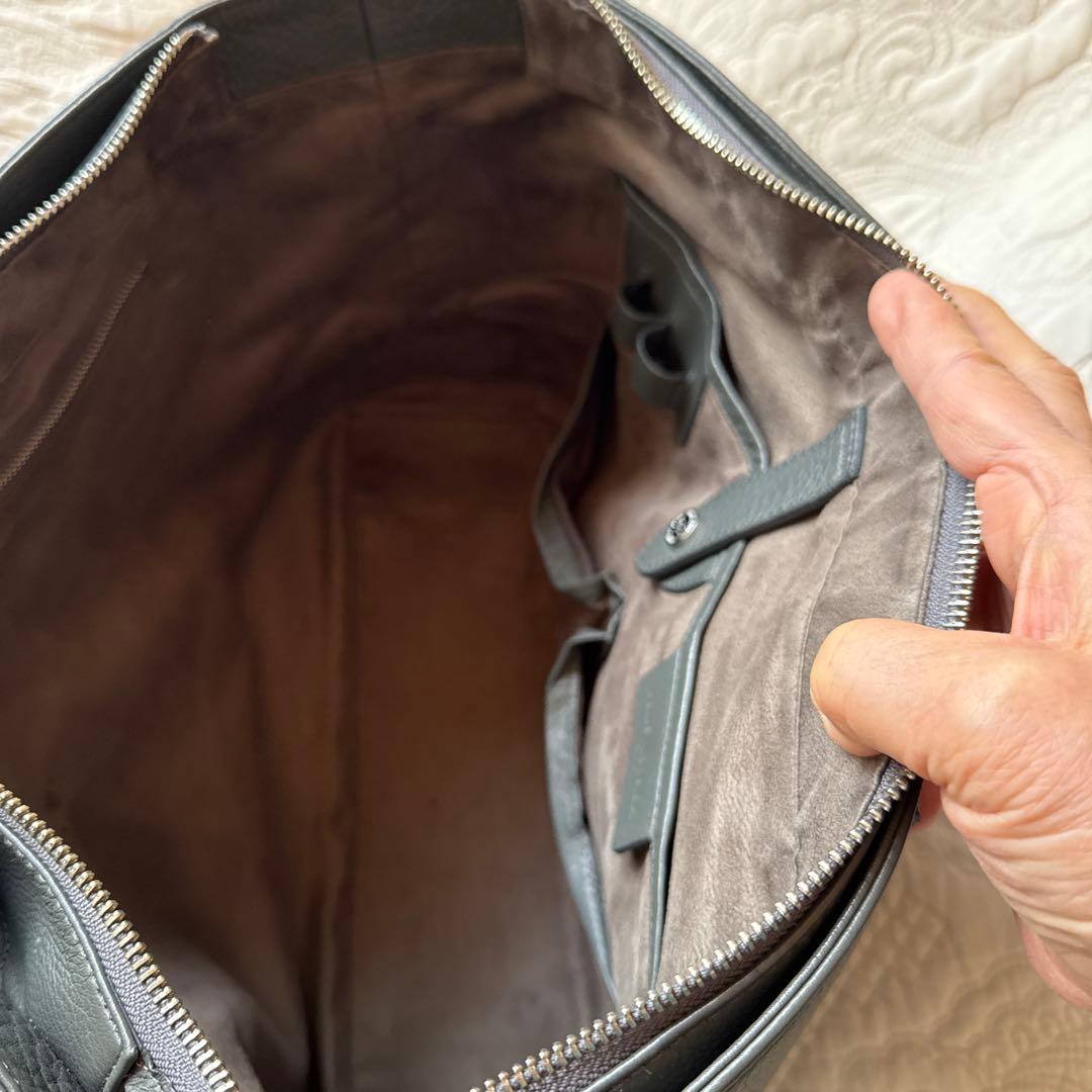 グレー レザー トートバッグ