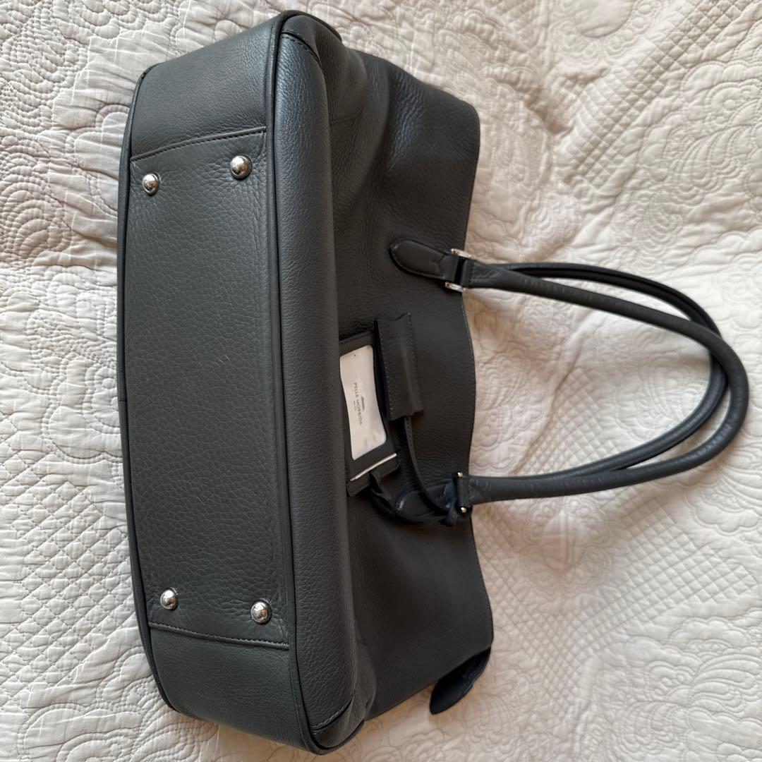 グレー レザー トートバッグ