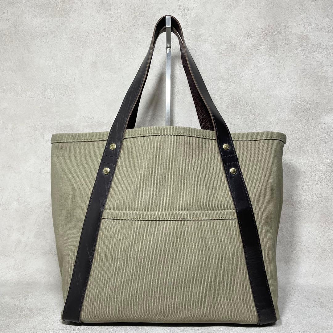 【美品】GLEN キャンバス レザー トートバッグ 保存袋 オリーブ
