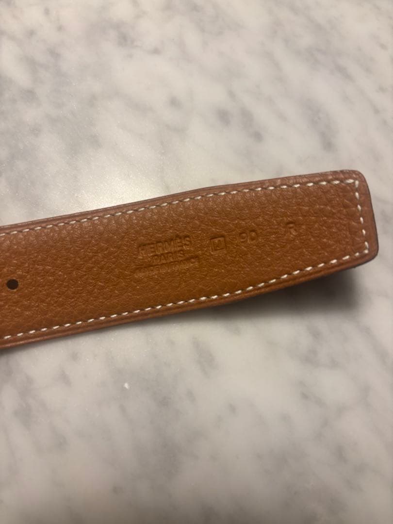 HERMES ブラック/ブラウンレザーベルト 90H型バックル