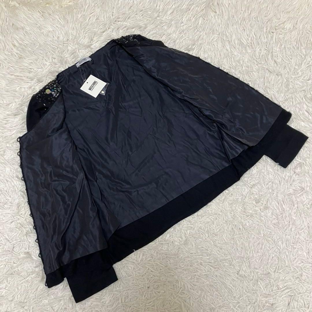 【タグ付】MOSCHINO ビジューカーディガン　ニット　スパンコール　黒　L