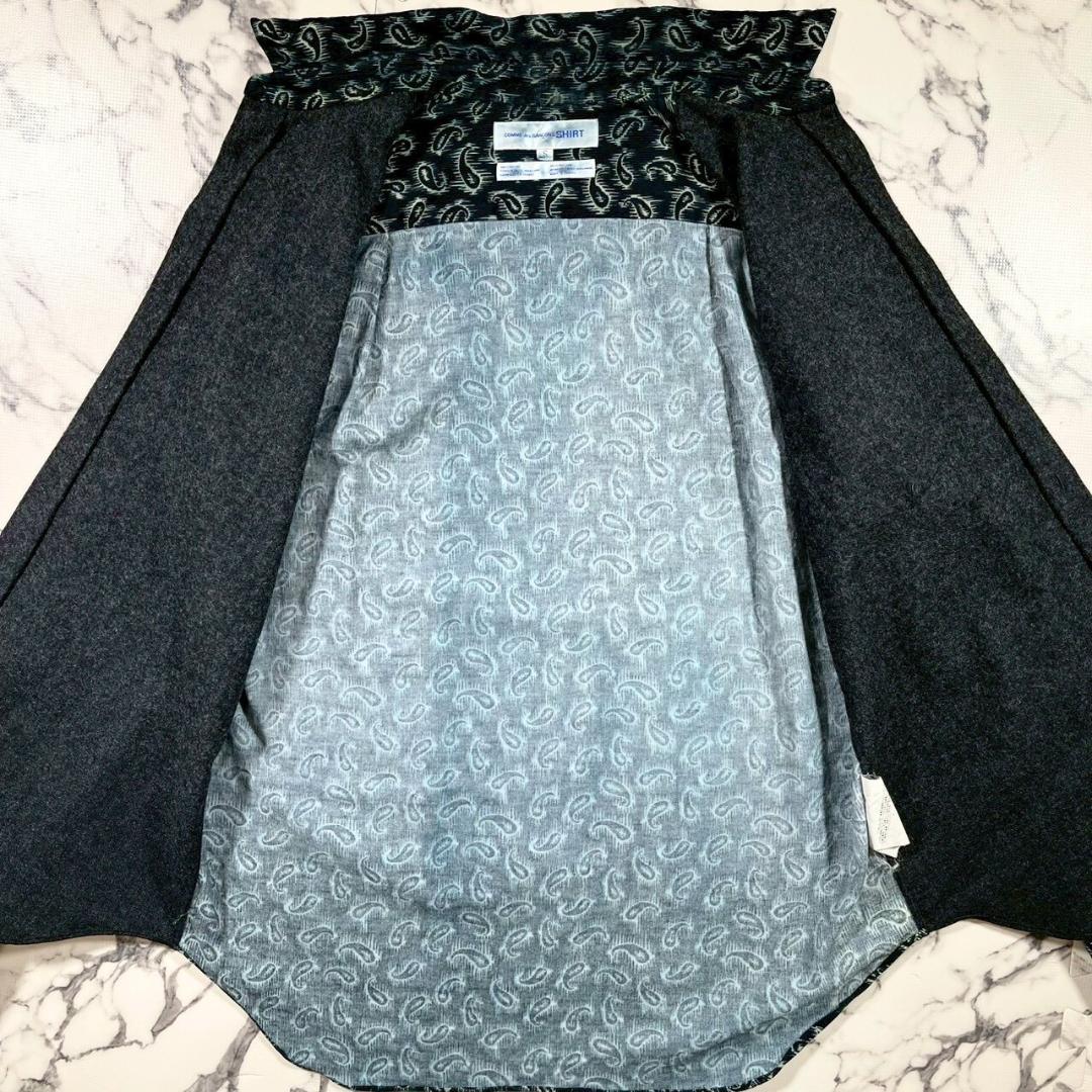 ✨ウール切替✨コムデギャルソンシャツ 長袖 コーデュロイ ペイズリー柄 S