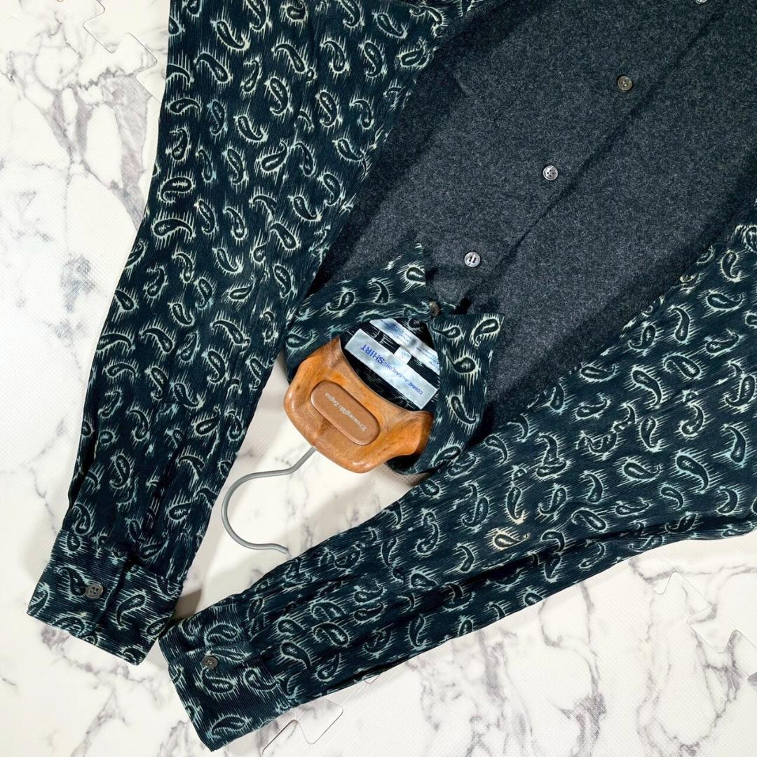 ✨ウール切替✨コムデギャルソンシャツ 長袖 コーデュロイ ペイズリー柄 S