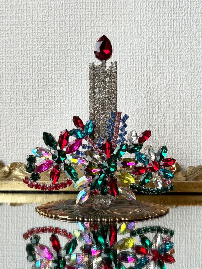 チェコガラス/ガラスツリー/キャンドル/卓上/クリスマス/ラインストーン/飾り