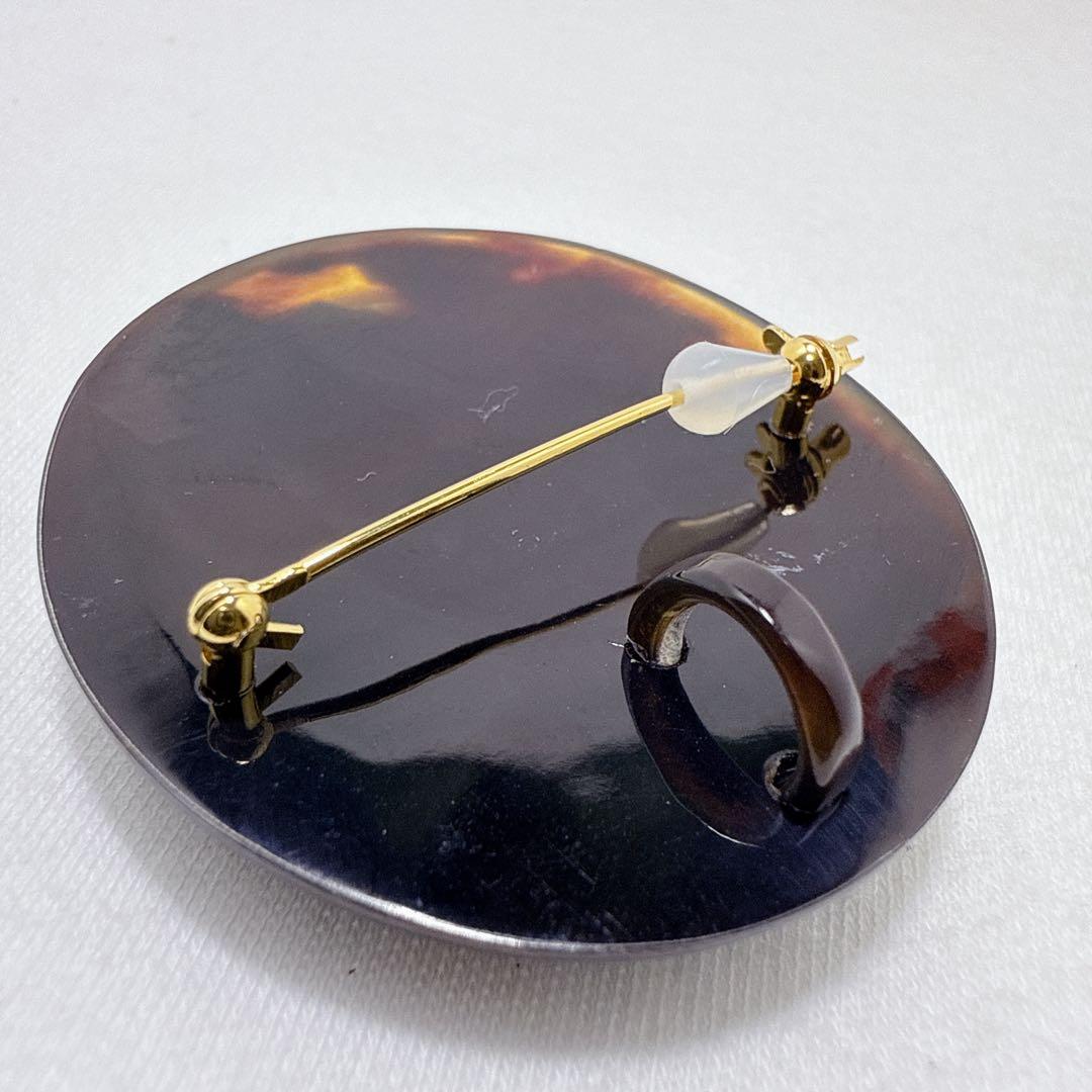本鼈甲 べっ甲 ブルー カメオ ブローチ ブランコ