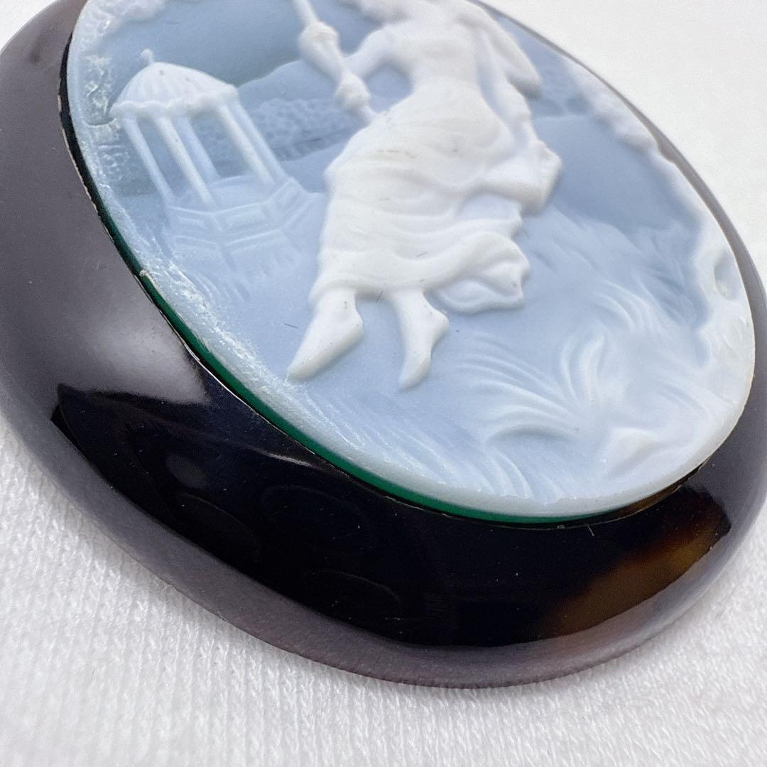 本鼈甲 べっ甲 ブルー カメオ ブローチ ブランコ