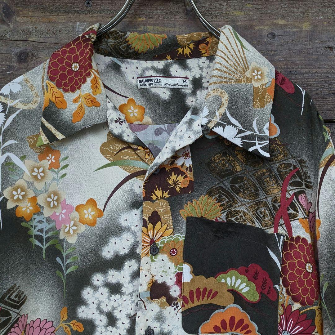 山田レン　80s　ビンテージ　好配色　入れ墨　和柄　アロハシャツ　レーヨン100