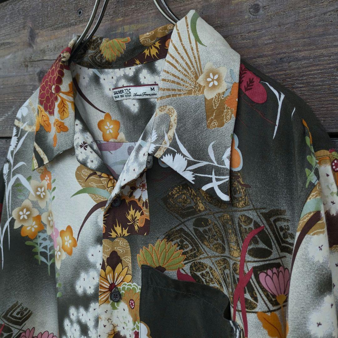 山田レン　80s　ビンテージ　好配色　入れ墨　和柄　アロハシャツ　レーヨン100