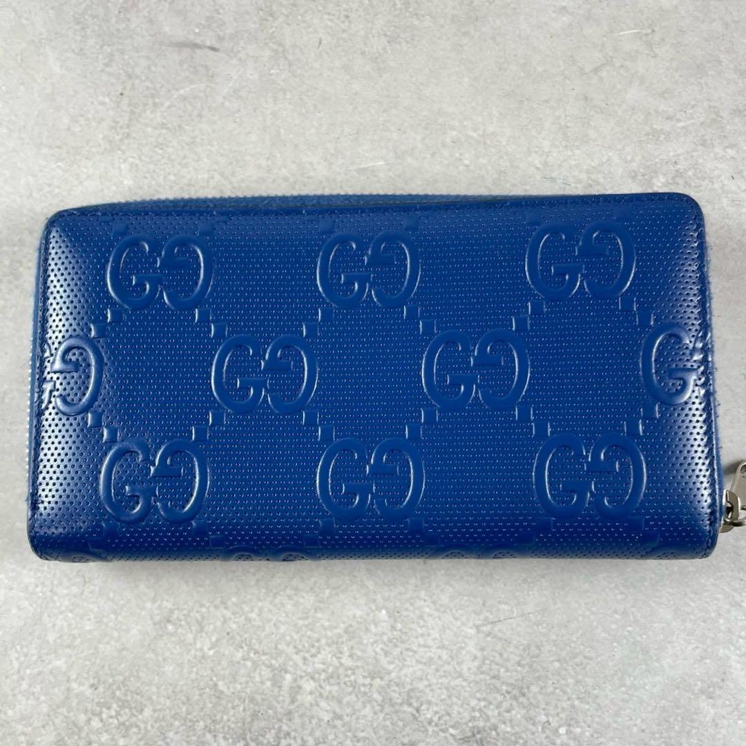 GUCCI 長財布 GGエンボス ラウンドファスナー グッチ 現行 ブルー