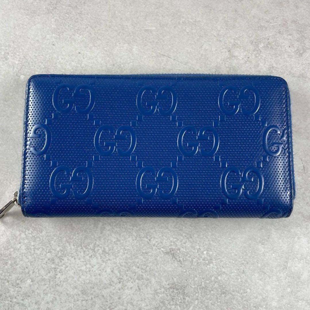 GUCCI 長財布 GGエンボス ラウンドファスナー グッチ 現行 ブルー