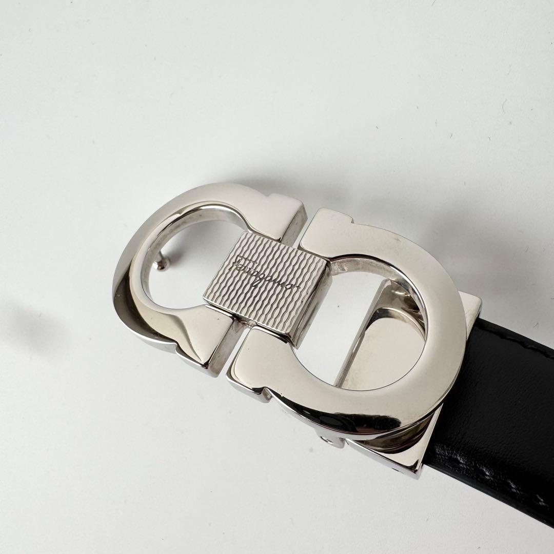 【未使用級】フェラガモ ベルト ダブルガンチーニ レザー　ブラック　シルバー