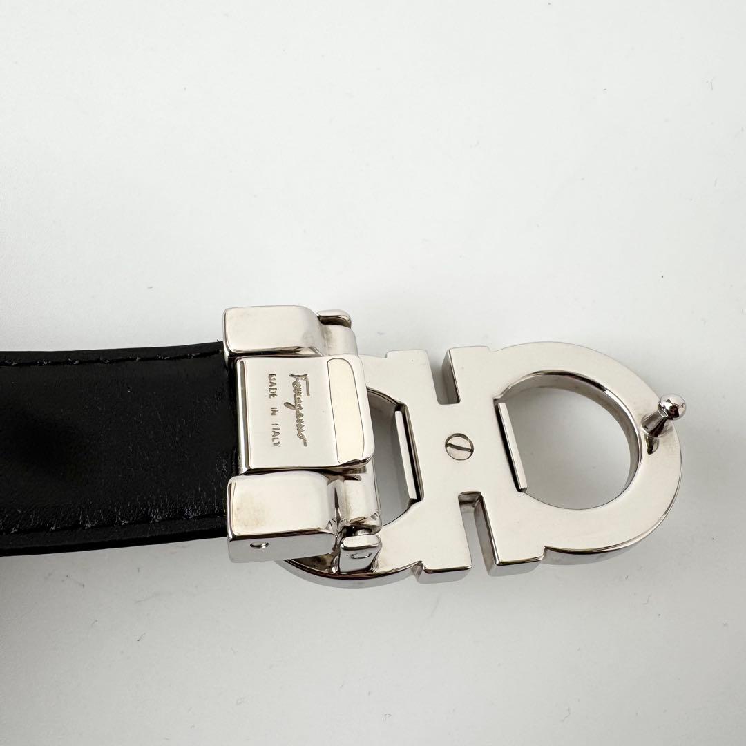 【未使用級】フェラガモ ベルト ダブルガンチーニ レザー　ブラック　シルバー