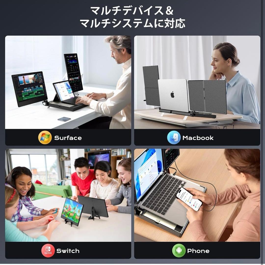 モバイルモニター 2画面 14インチFHD 1080P 360°回転
