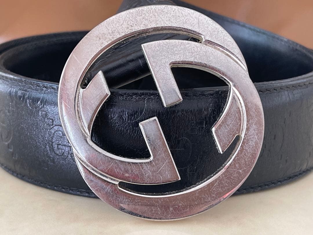 GUCCI グッチ ベルト 本革 ブラック シルバー GG バックル