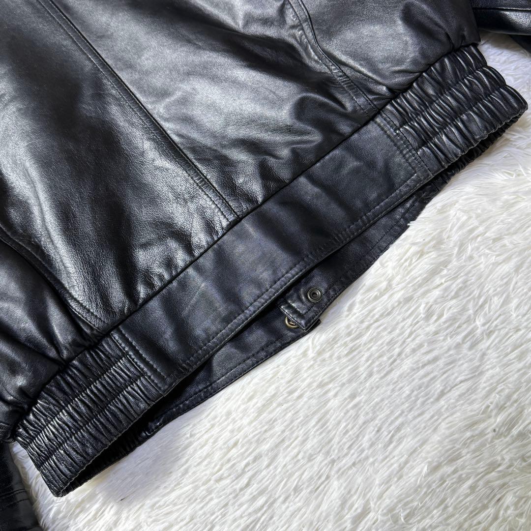 【90s】G-1 ブラックレザー フライトジャケット M 特大ムートン襟ボア