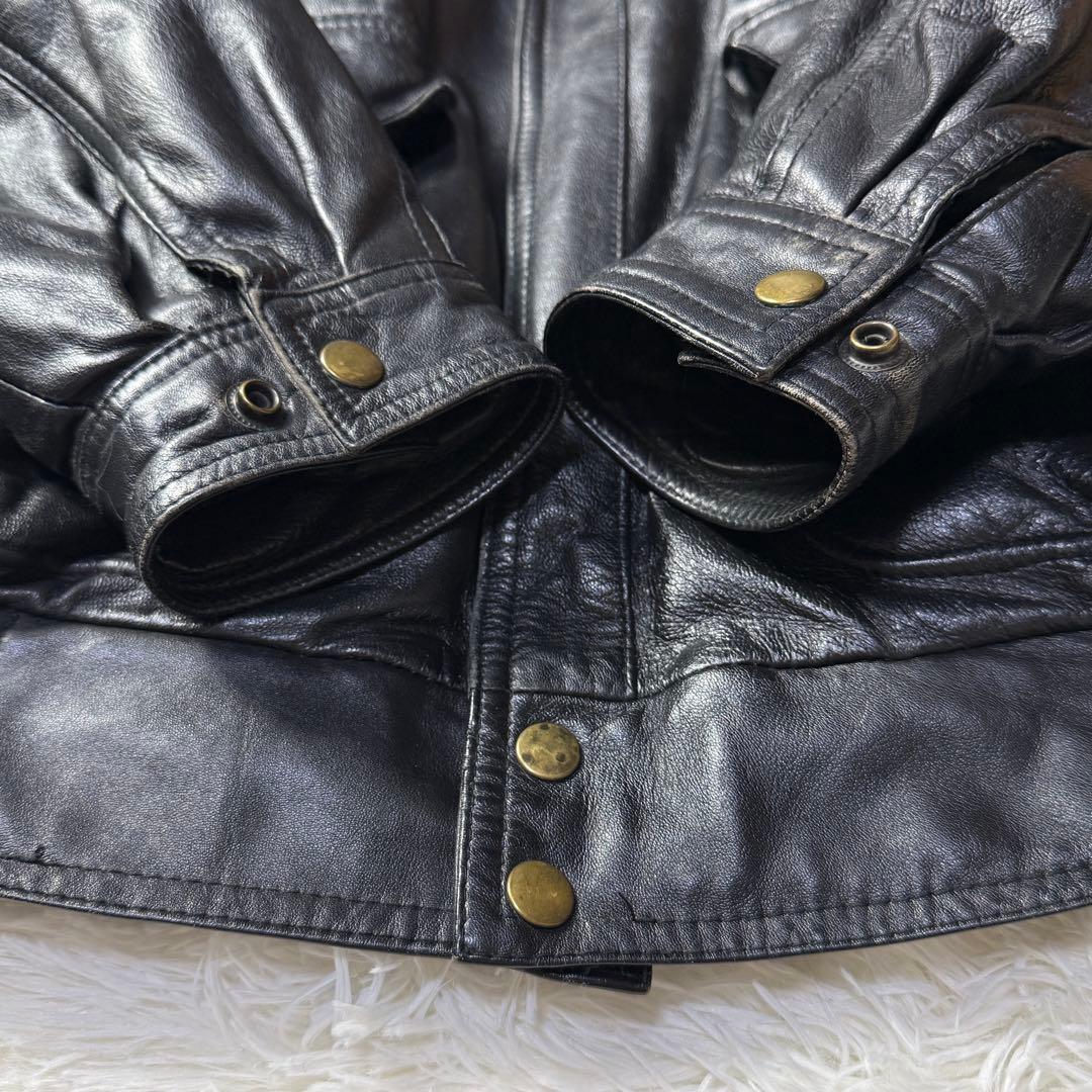 【90s】G-1 ブラックレザー フライトジャケット M 特大ムートン襟ボア