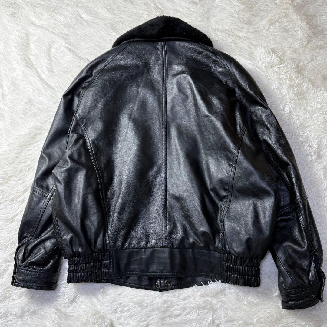 【90s】G-1 ブラックレザー フライトジャケット M 特大ムートン襟ボア