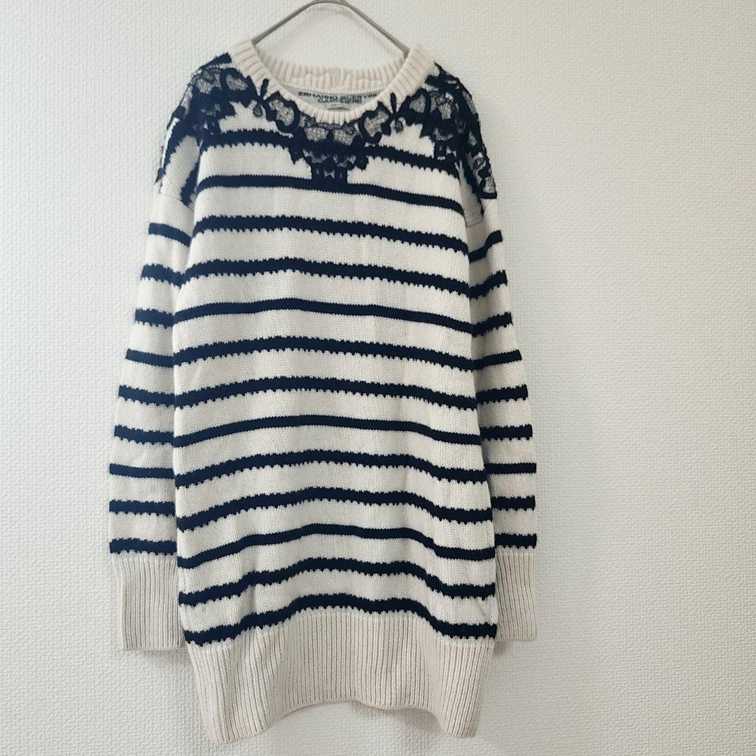 エルマンノシェルヴィーノ　イタリア製　カシミヤ　ストライプ　レース　ニット　40