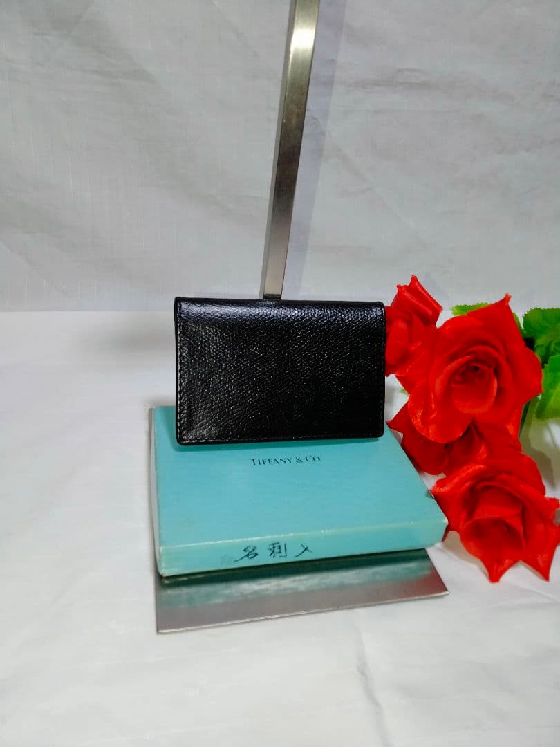 超美品 Tiffany ティファニー レザー 名刺入れ カードケース スリム 黒
