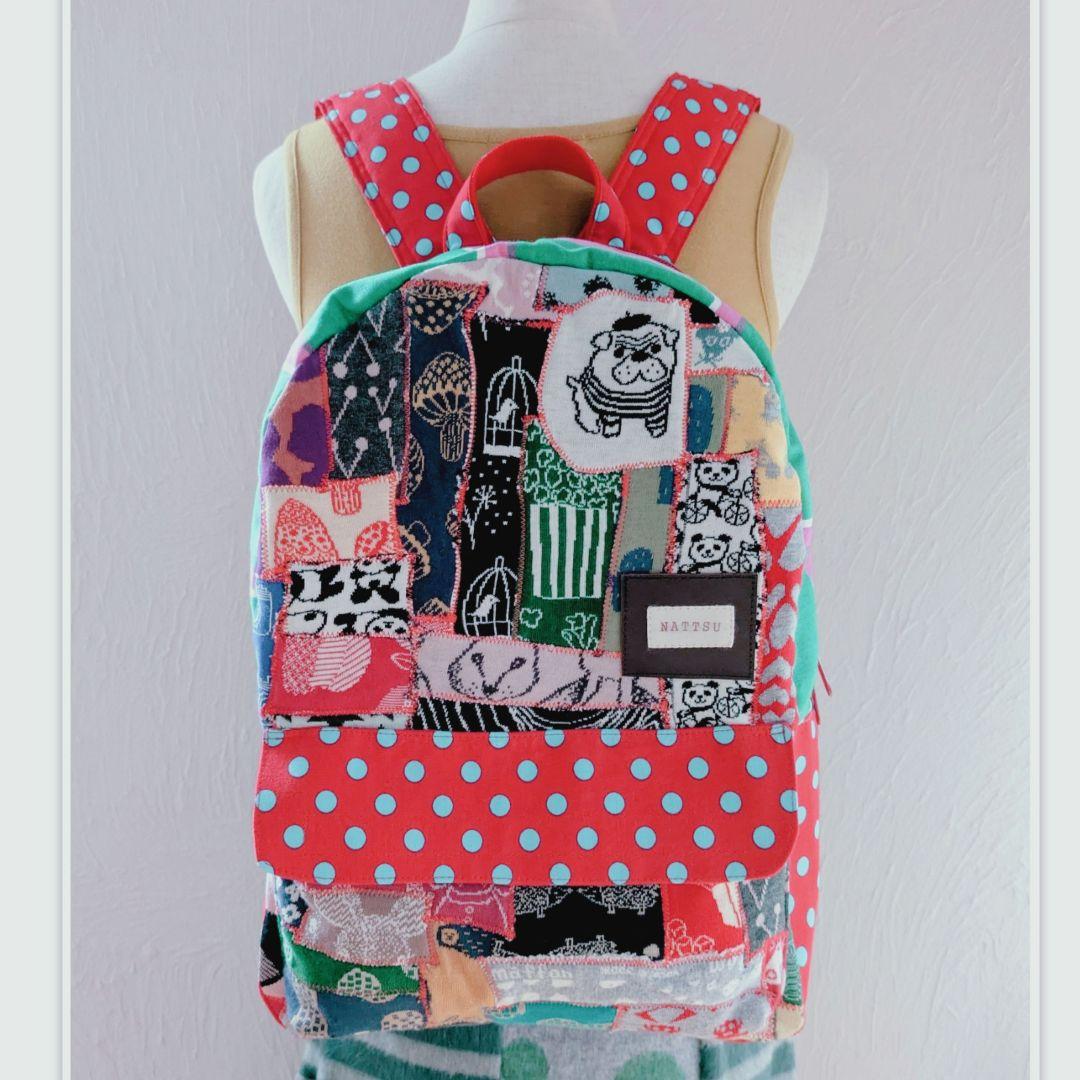 ☆ダブルファスナーリュック☆maffon生地つぎはぎ