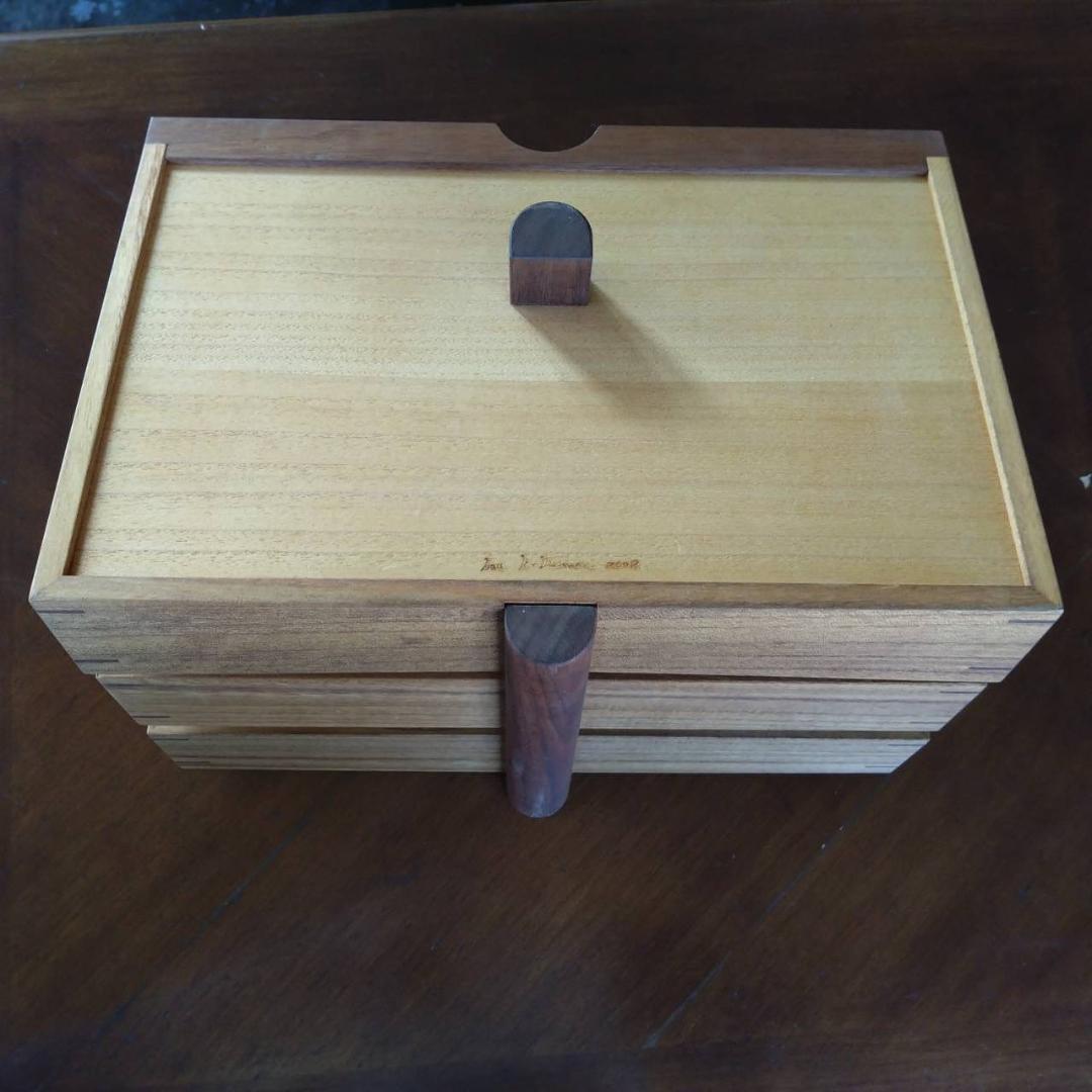 木製　小物入れ　刻印　組み木