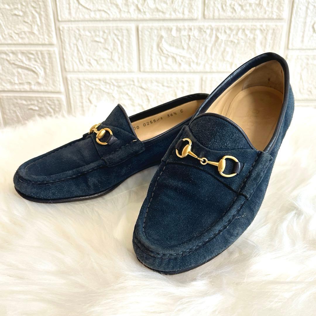 美品✨GUCCI ローファー ホースビット スエード ネイビー イタリア製