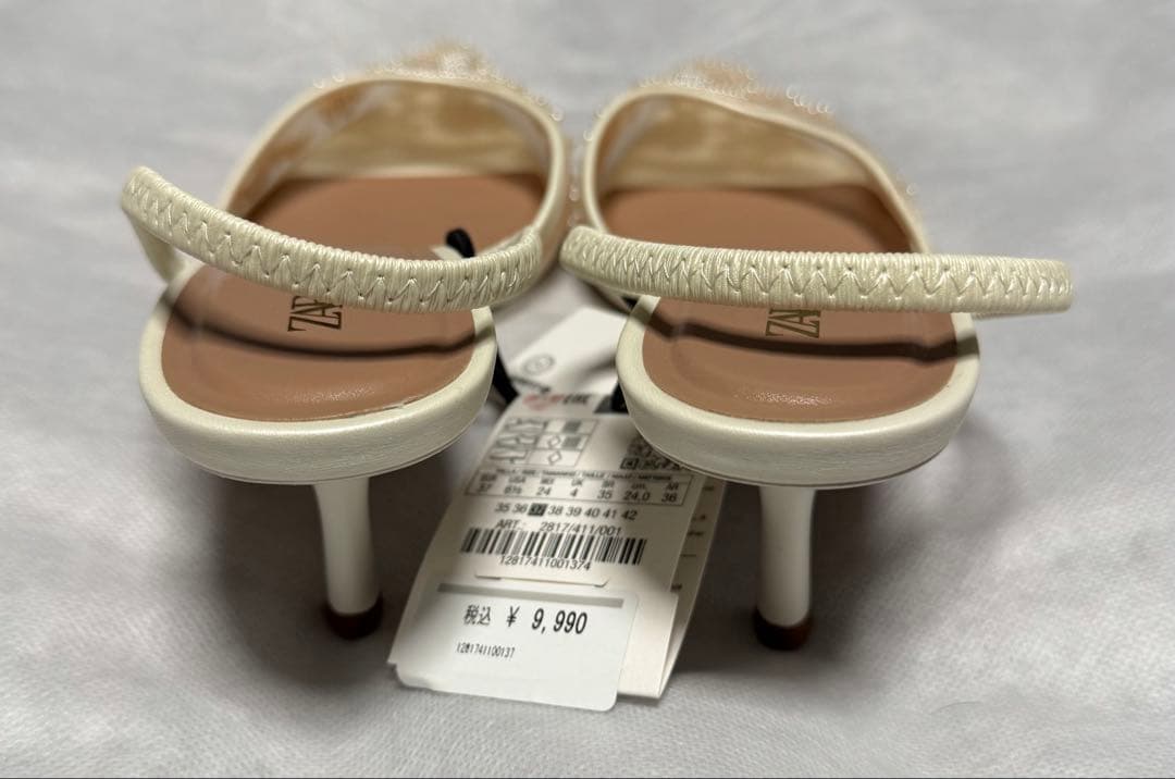 【新品タグ付き】ZARA 刺繍入りメッシュ、スリングバックスタイル　ホワイト24