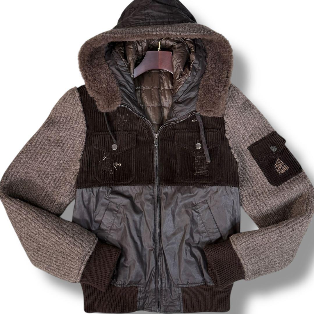 極美品 DOLCE&GABBANA Y2K マルチマテリアル フーディジャケット