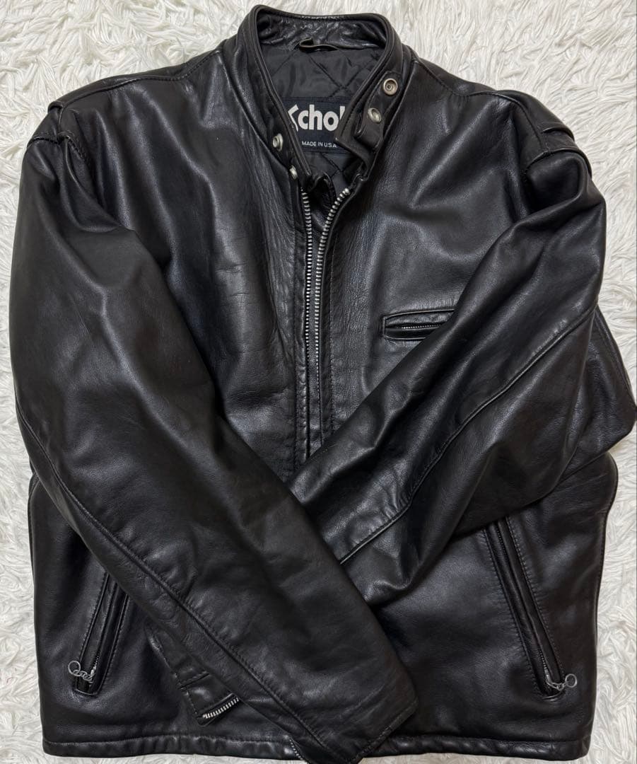 【希少サイズ42】SCHOTT レザーライダースジャケット　キルティング