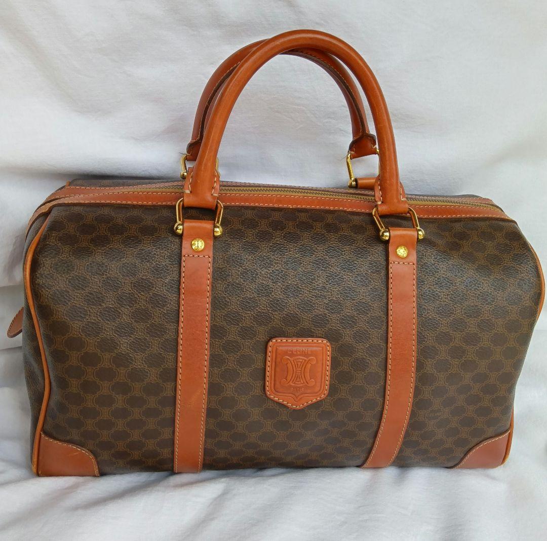 セリーヌ ミニボストンバッグ マカダム柄 レザー ブラウン