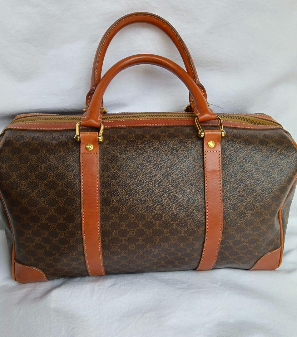 セリーヌ ミニボストンバッグ マカダム柄 レザー ブラウン