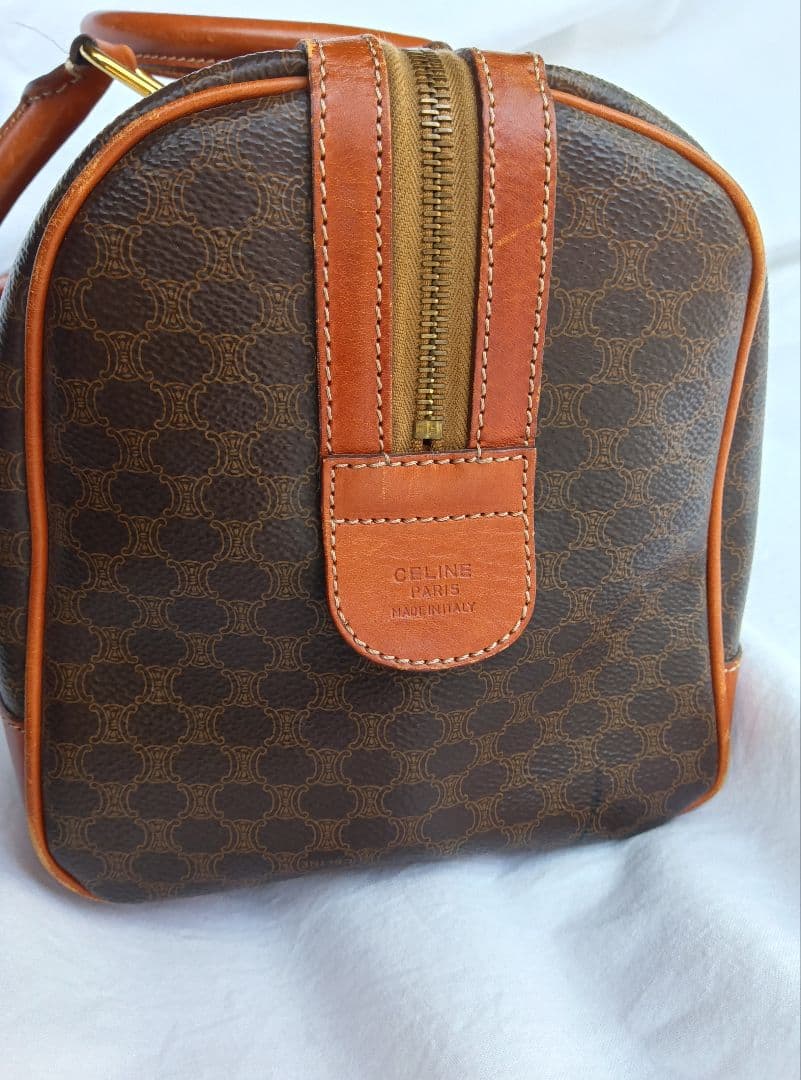 セリーヌ ミニボストンバッグ マカダム柄 レザー ブラウン