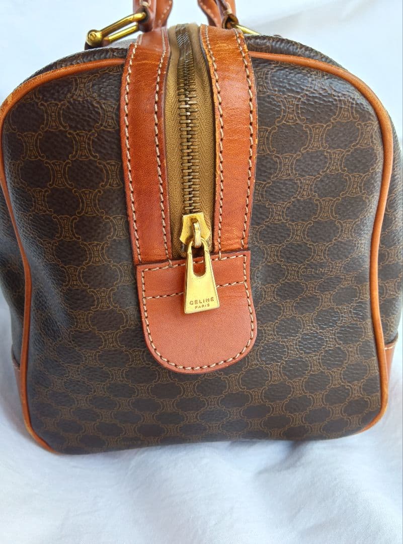セリーヌ ミニボストンバッグ マカダム柄 レザー ブラウン