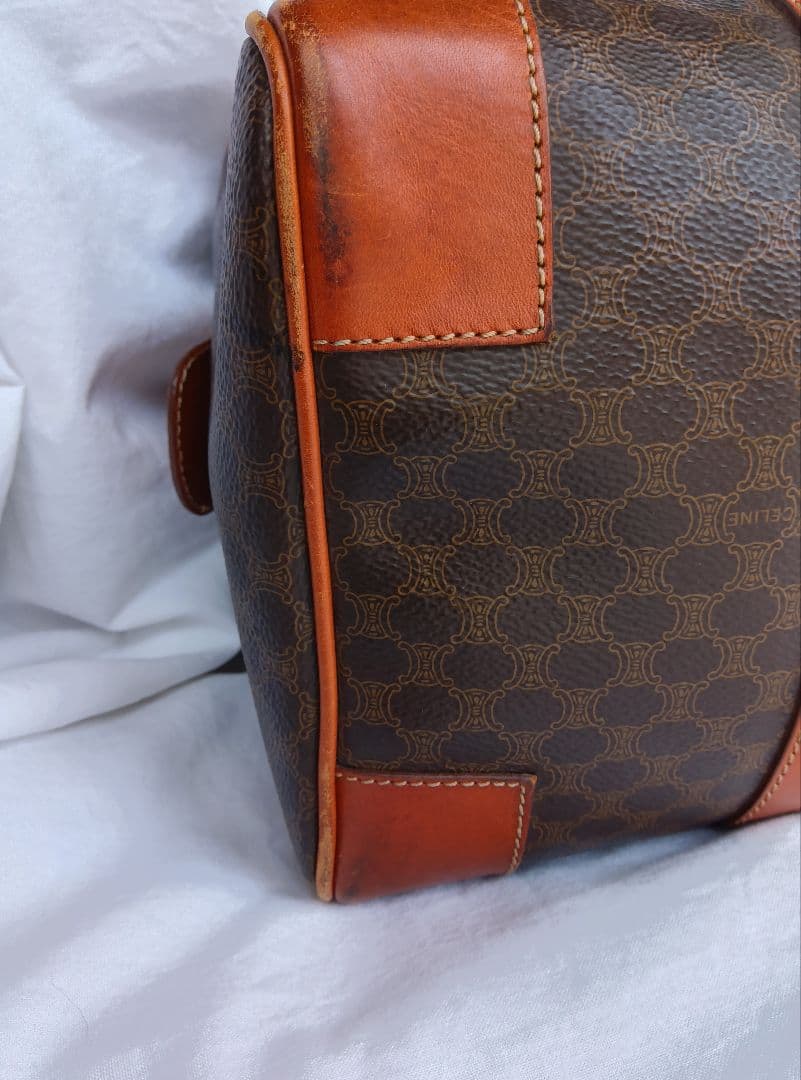 セリーヌ ミニボストンバッグ マカダム柄 レザー ブラウン