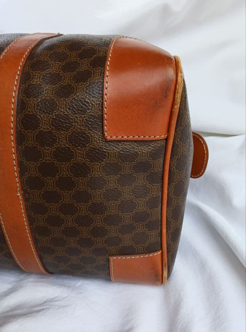 セリーヌ ミニボストンバッグ マカダム柄 レザー ブラウン