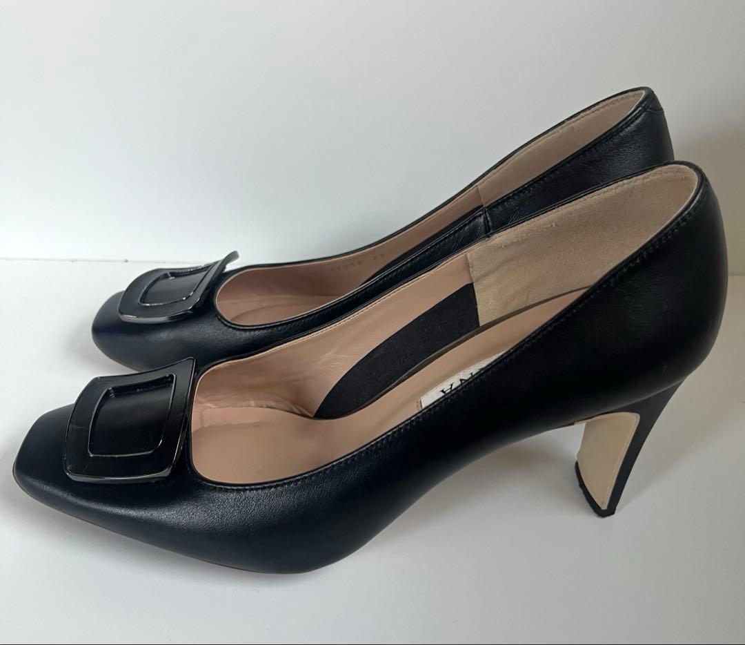 極美品 DIANA スクエアトゥ バックル ブラック ハイヒール 23cm