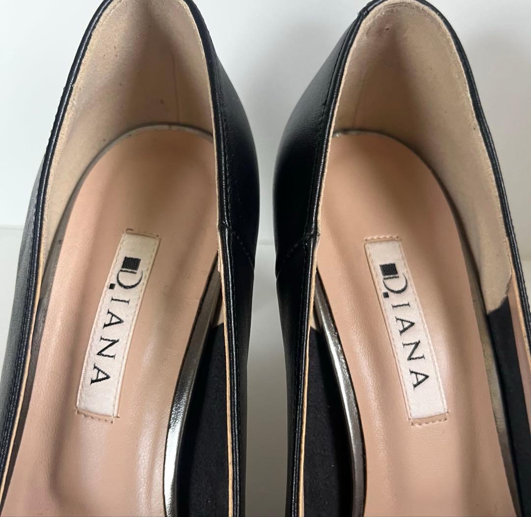 極美品 DIANA スクエアトゥ バックル ブラック ハイヒール 23cm
