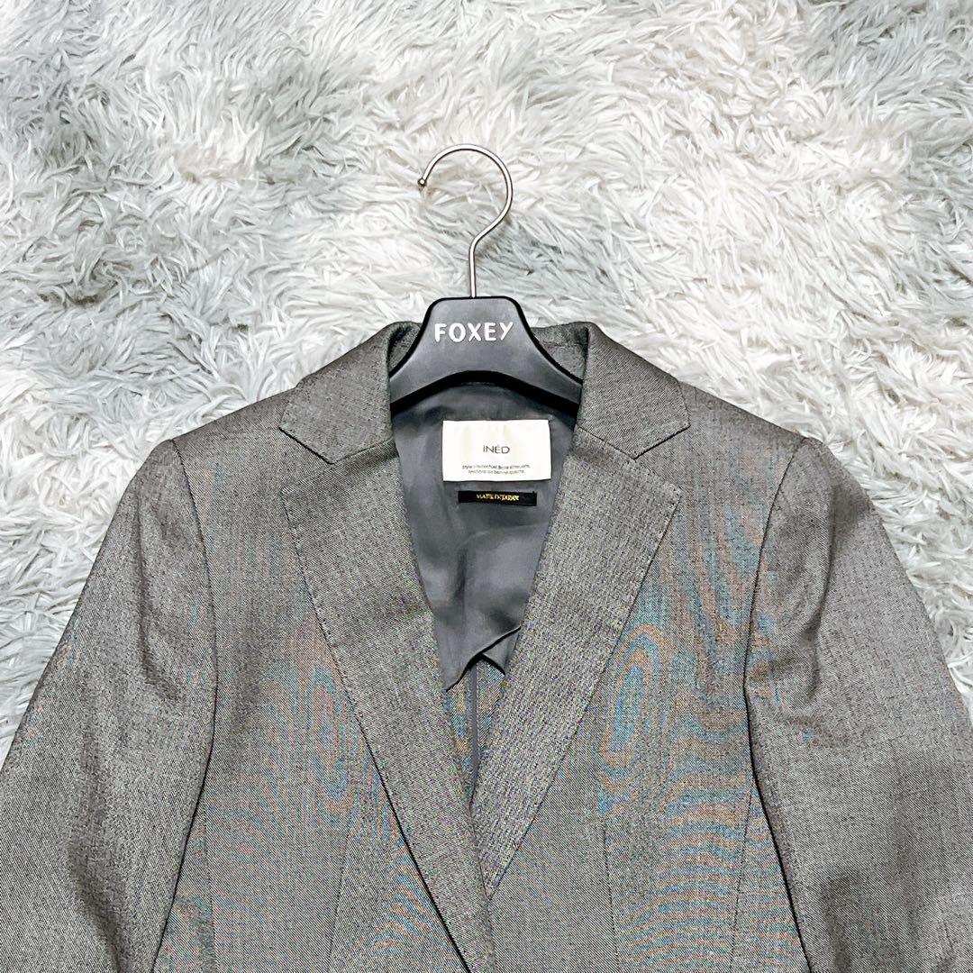 イネド パンツスーツ セットアップ 絹混 グレー 通勤 入学式 日本製 良品