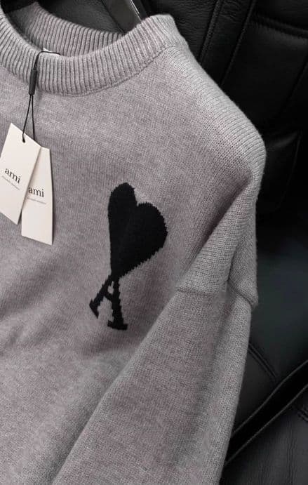 Ami Paris ami グレー ハート刺繍ニットユニセックス