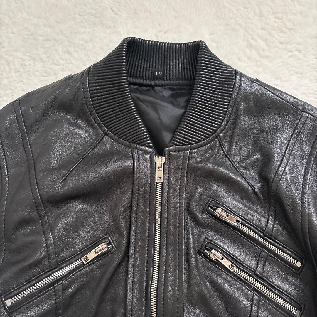 【美品】ラムレザー シングルライダース ボンバージャケット 本革 リブ イタリア