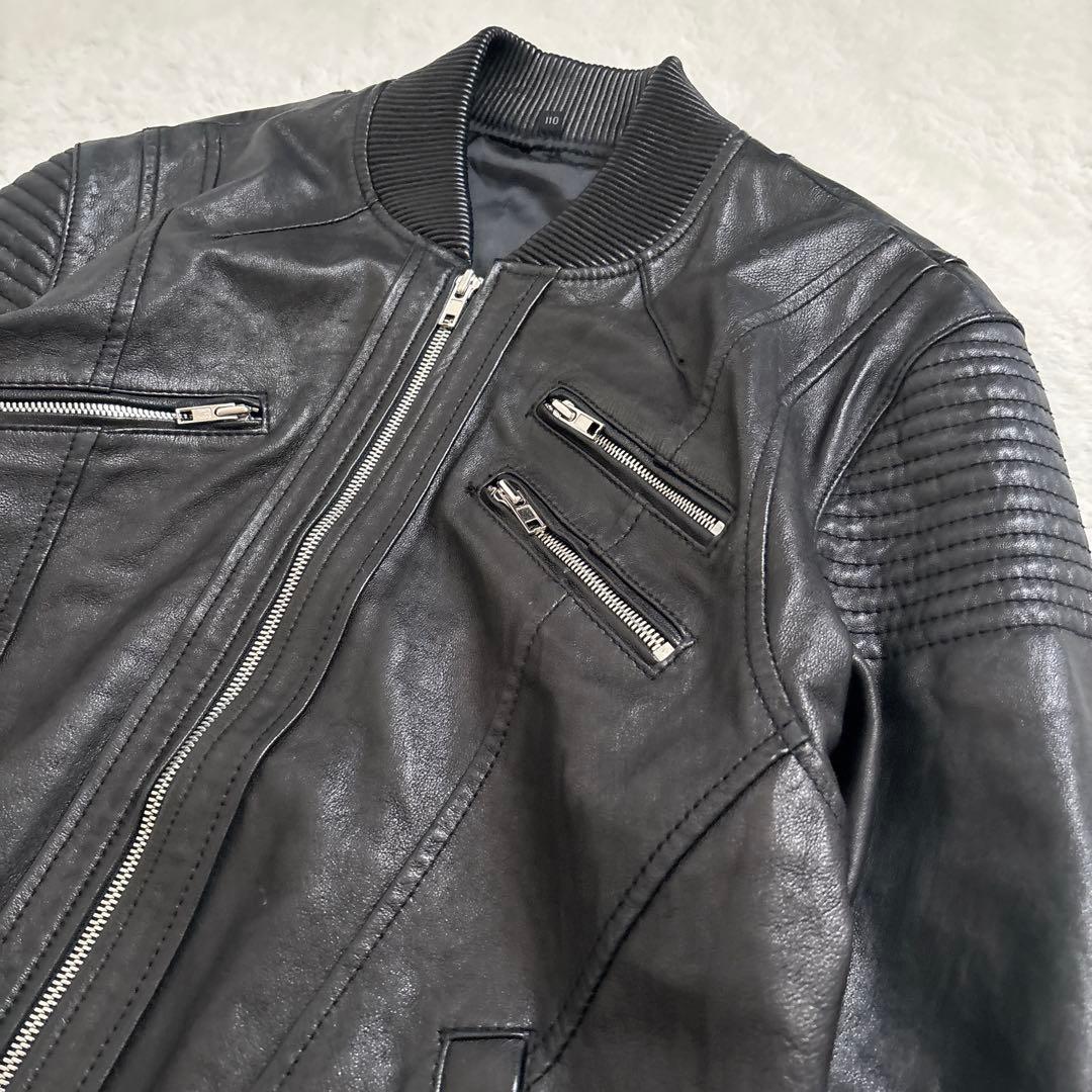 【美品】ラムレザー シングルライダース ボンバージャケット 本革 リブ イタリア