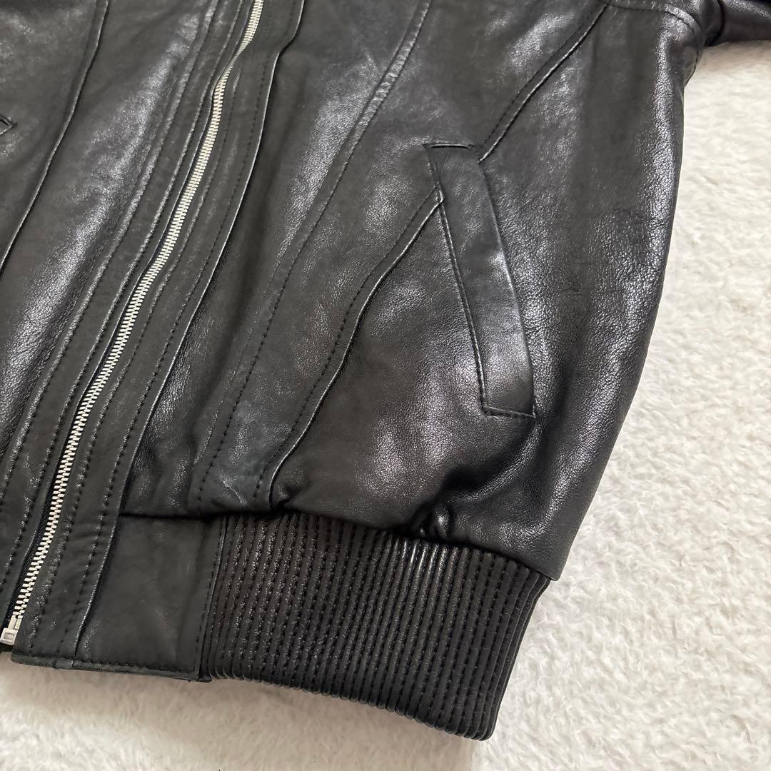 【美品】ラムレザー シングルライダース ボンバージャケット 本革 リブ イタリア