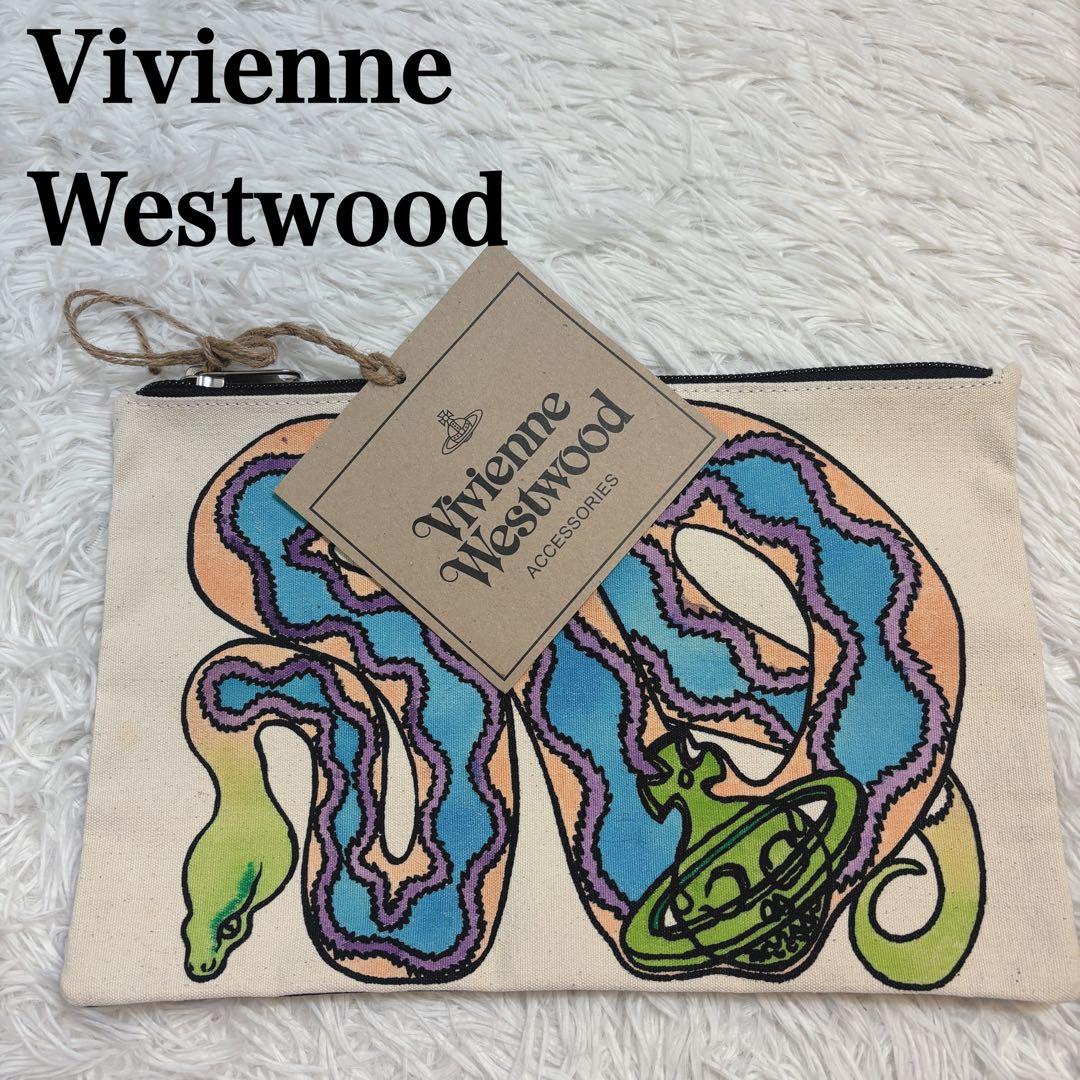 ヴィヴィアンウエストウッド タグ付き 蛇 オーブロゴ キャンバス クラッチバッグ
