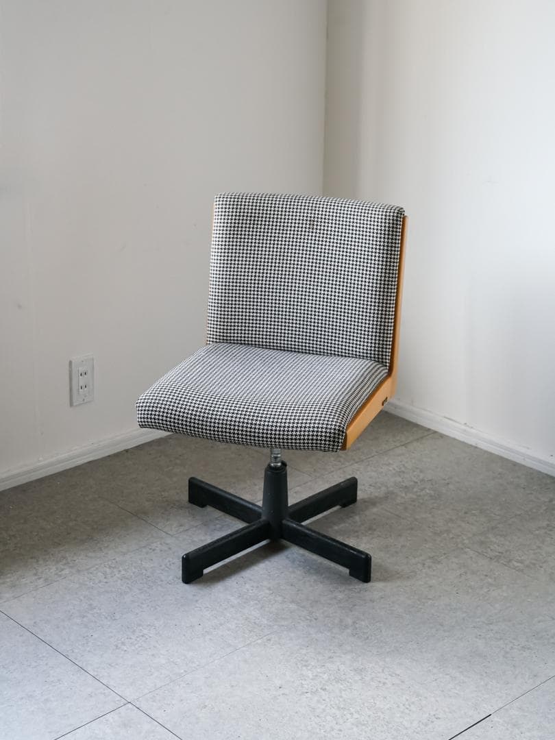 60-70's \"浜本工芸\" デスクチェア 千鳥格子 ミッドセンチュリー
